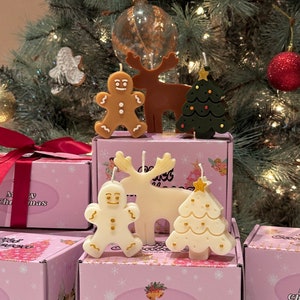 Coffret cadeau de Noël| Joli coffret cadeau de Noël| Prix combo| Bougie d’arbre de Noël| Bougie GingerBreadMan| Bougie de renne| Coffret cadeau de Noël
