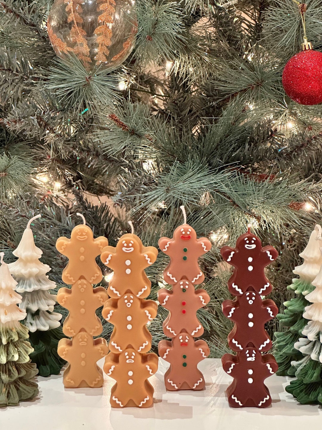 3 Gingerbread Man Candle Gingerbread Man Pillar Candle Christmas Pillar