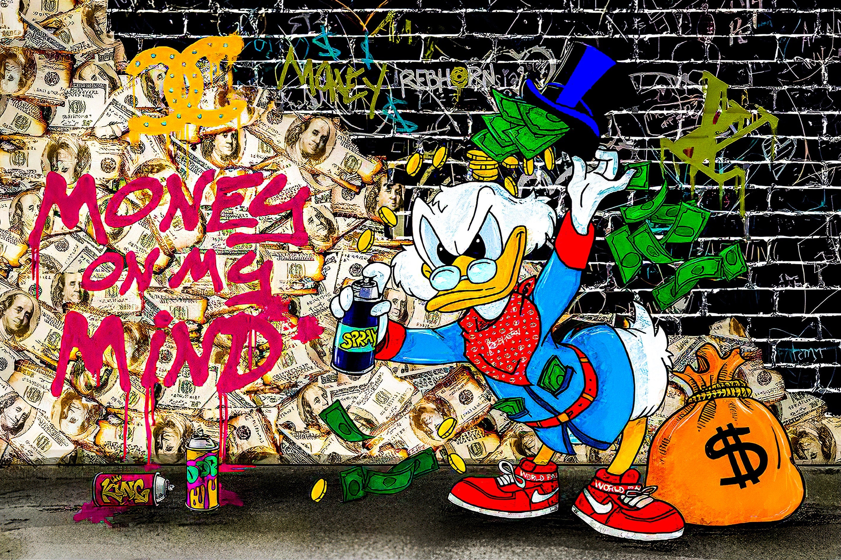 DIY Dipingere con i numeri Pop art graffiti art Donald Duck e immagini della città dei soldi pittura digitale con kit di numeri Con pennello e vernice acrilica per adulti50x70cm Nessuna cornice 