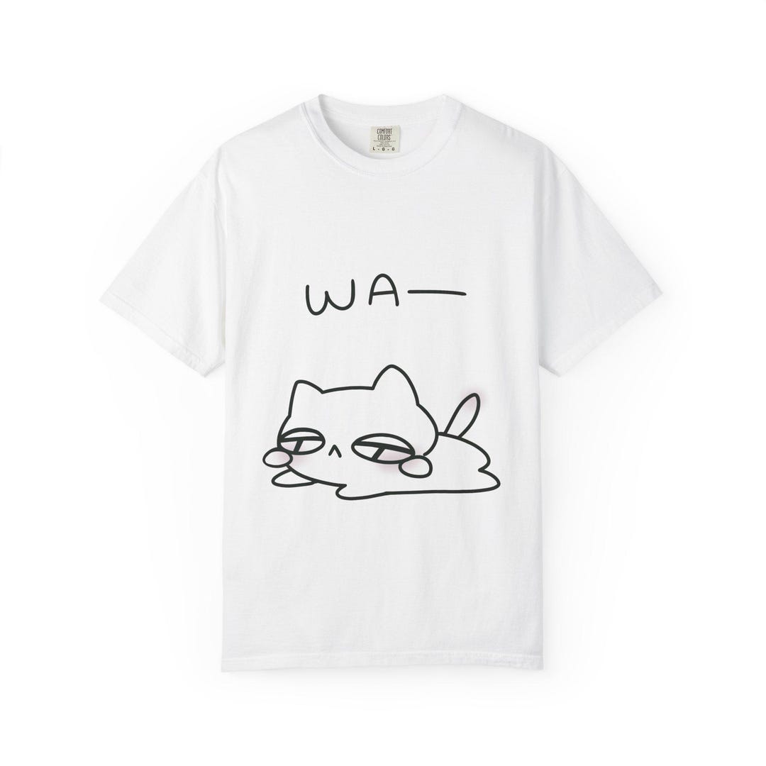 Lazy Cat T-shirt | Wa- Line Art, Minimal Cartoon Cat Kamiko Shirt Pink ...