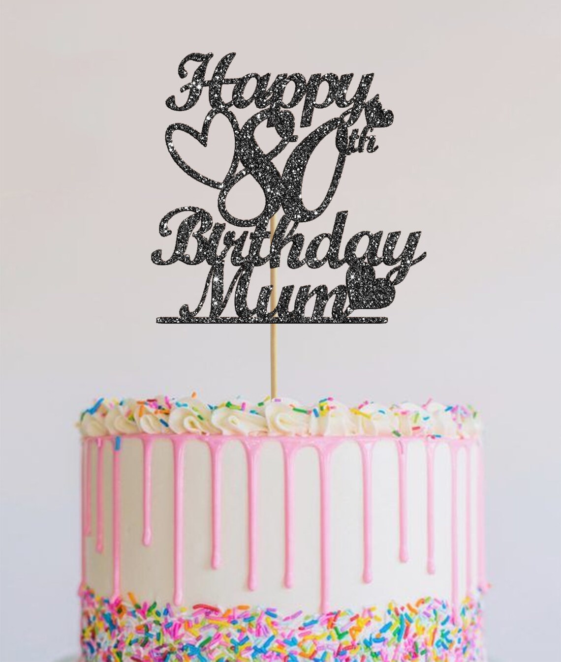 Happy 80th Birthday Mum Cake Topper Gold Glitter Cake Topper | Etsy