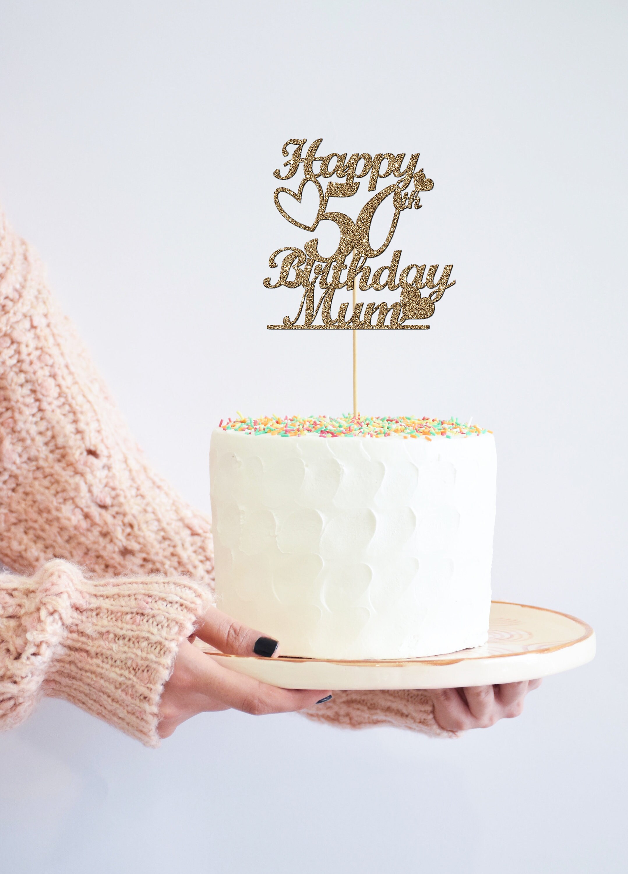 Happy 50th Birthday Mum Cake Topper Rose Gold Glitter Cake | Etsy
