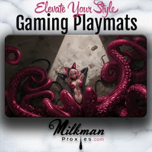 MTG Playmat Anime Cat Girl | Pink Hair Waifu Tentacle Fantasy Desk Mat | TCG Gaming Mousepad