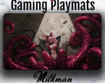 MTG Playmat Anime Cat Girl | Pink Hair Waifu Tentacle Fantasy Desk Mat | TCG Gaming Mousepad