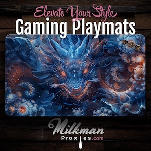 Celestial Wolf Dragon Playmat for edh Commander w/ Stitched Edges | Gaming Desk Mat &. Mousepad