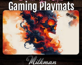 Rakdos MTG Playmat: Flaming Skull Gaming Desk Mat - Stitched and Neoprene