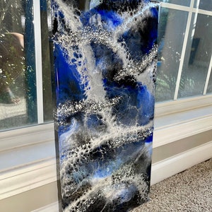 Black, Blue, White, Gray, and Silver Geode Resin Wall Art