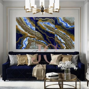 Blue, White, & Gold Geode Resin Wall Art