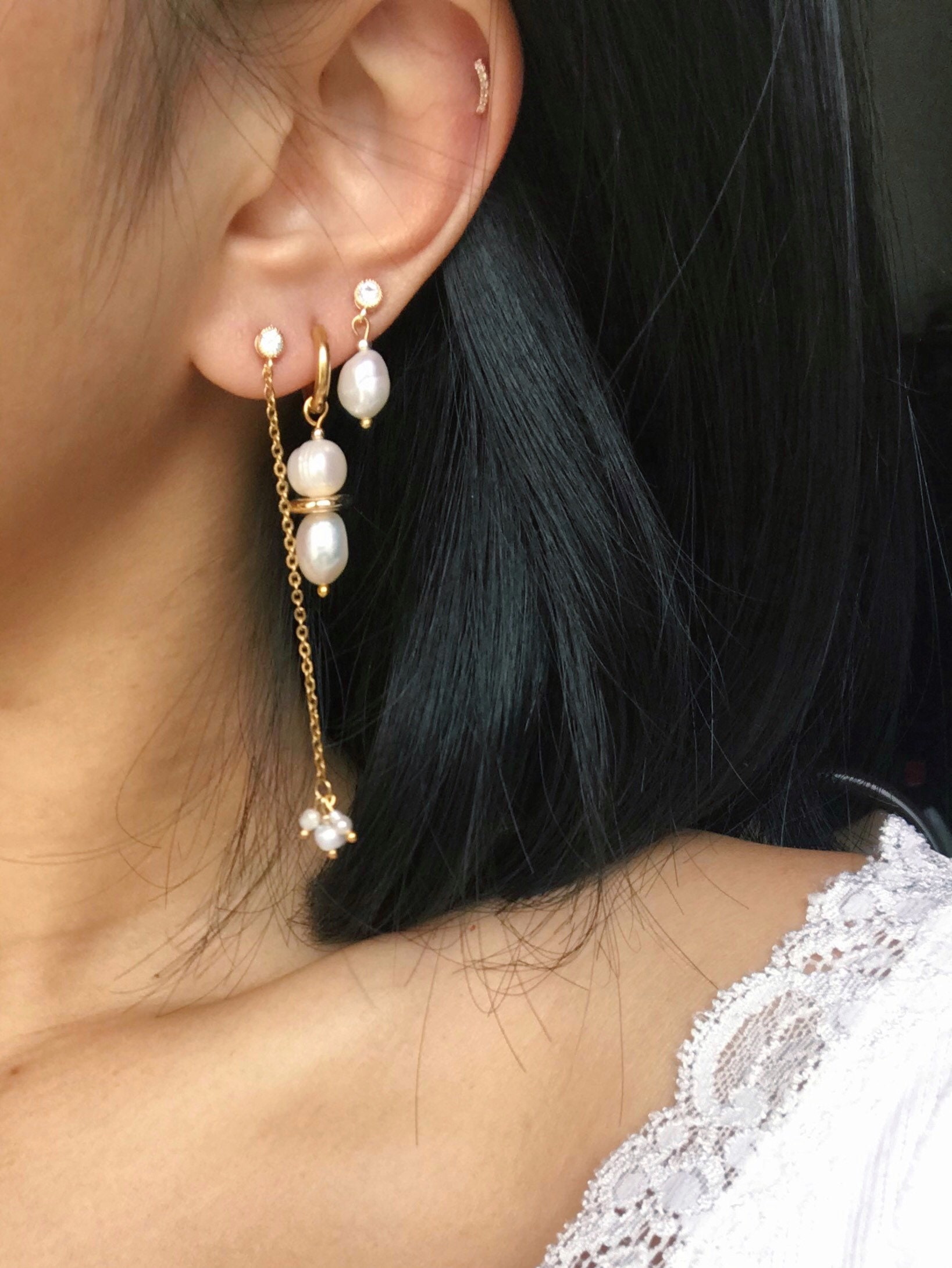 Chain pearl earrings Clearance