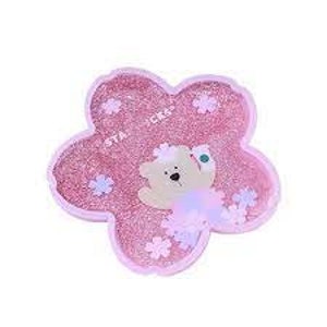 May include: Pink flower-shaped resin tray with a glitter finish and a small bear figurine inside. The bear is wearing a pink dress and has a flower in its hair.