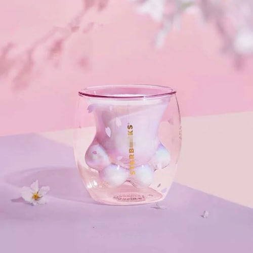Starbucks 2020 Sakura Cat Claw Paw Glass Cup Mug Set 