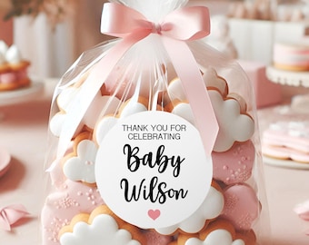 Pegatinas redondas de 3,8 cm (1,5 pulgadas) con el mensaje "Gracias por celebrar" – Etiquetas para recuerdos de baby shower – Pegatinas para regalos de fiesta – Pegatinas de agradecimiento para bolsas de baby shower