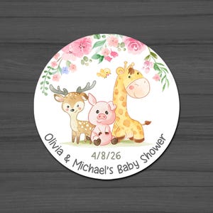 Custom Woodland Baby Shower Stickers – 2 Inch Round Favor Labels – Forest Animal Party Decor – Personalized Baby Shower Stickers