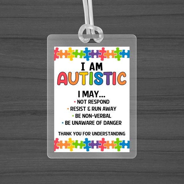 Autism Card | I Am Autistic | Autism Medical ID Tag | Saftey Tag | Autism Emergency Tag | Communication Cards | Free Shipping