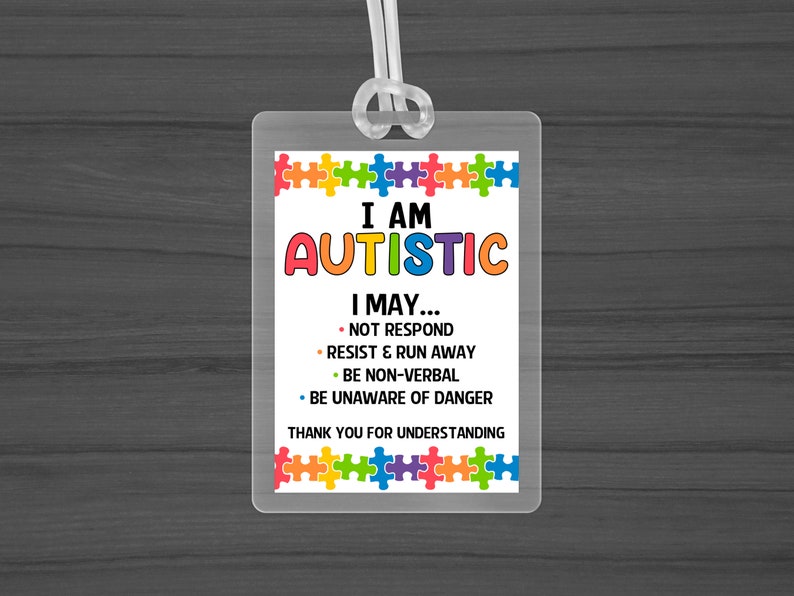 Autism Medical ID Tag, Waterproof Safety Alert Card - Etsy
