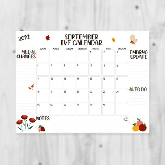 september 2022 ivf calendar digital download infertility etsy india
