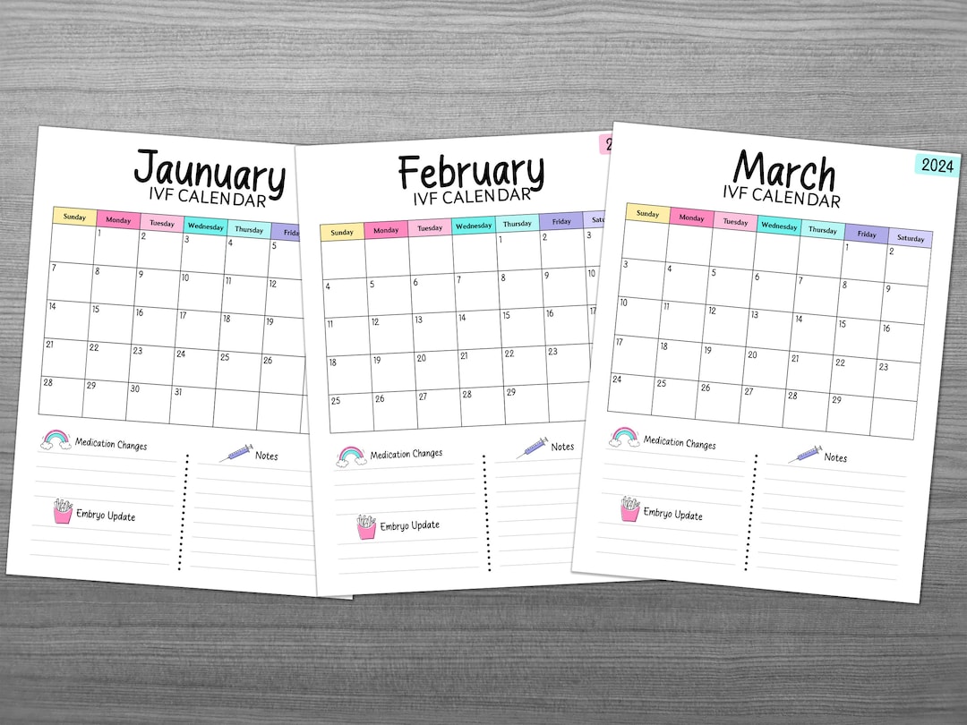 IVF 2024 January Through March Planner Journal Calendars Infertility