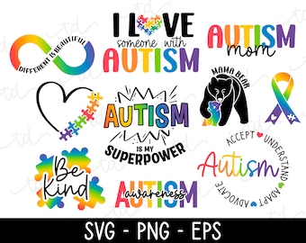 Autism Awareness Shirt SVG Bundle, Cricut Cut File, Autism PNG for Mom Shirts, Autism Acceptance, Silhouette Cut Files