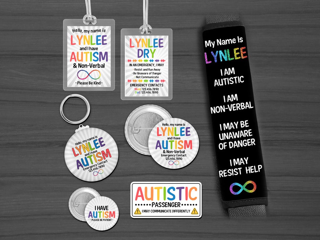 Autism Safety ID Set | Personalized Non-verbal Autism Awareness Tags ...