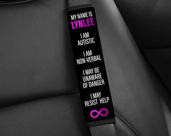 Autism Awareness, Medical Alert Autism, non-verbal, autistic, special needs, down syndrome, epilepsy, autism med alert, Seatbelt Cover