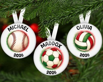 Personalized Sports Christmas Ornament, Custom Name and Year, Baseball, Soccer or Volleyball, Cheer & Dance Ornament