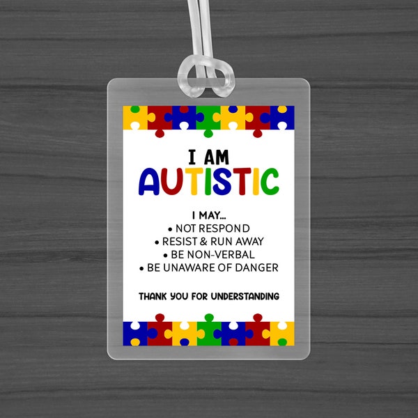 Autism Card | I Am Autistic | Autism Medical ID Tag | Saftey Tag | Autism Emergency Tag | Communication Cards | Free Shipping