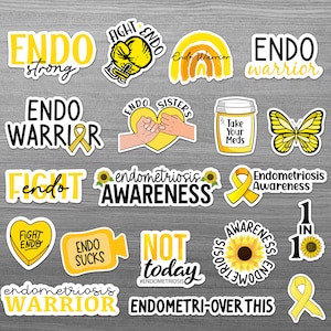Endometriosis Awareness Stickers | Chronic Illness Gift | Yellow Ribbon | Endo Warrior | Spoonie | Endo Strong | Free Shipping