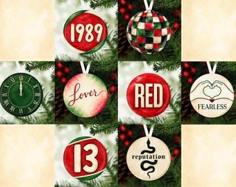 Swiftie Christmas Button Ornaments, 2.25-Inch Watercolor Music Era Designs, Individual or Set