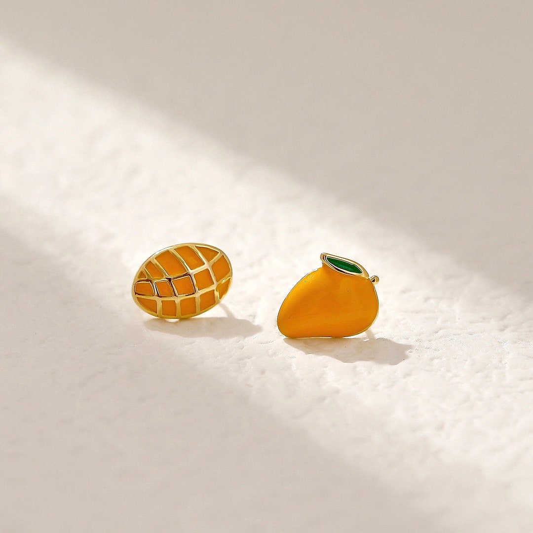 Mango Earrings, Mango Stud Earrings, Fruit Earrings, 14K Gold Plated