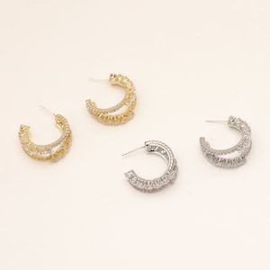 18k Gold Plated CZ Hoop Earrings: Bridal Zircon Hoops