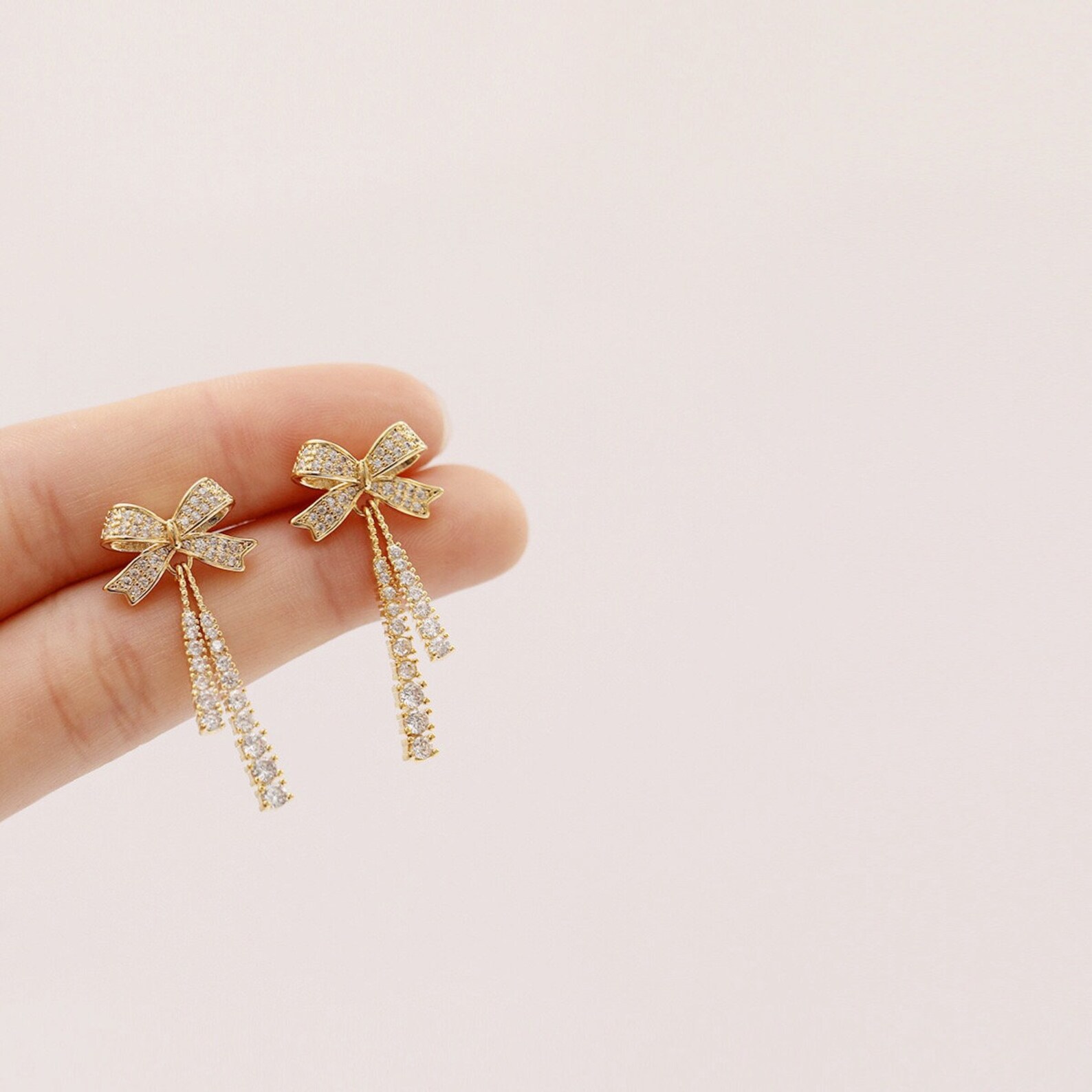 Bow Drop Earrings Crystal Bow Earrings Bow Geometric Drop Etsy