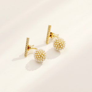 Pearl Cluster Drop Earrings: 14K Gold Plated Bridal Earrings