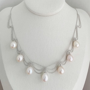 Natural Pearl Silver Necklace: French Vintage Bridal Jewelry