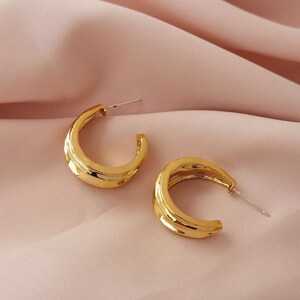 Medium Thick 18k Gold Plated Open Hoops, Medium Hoop Earrings, 18k Gold Plated Hoop Earrings, Medium Gold Hoops, 925 Silver Stud