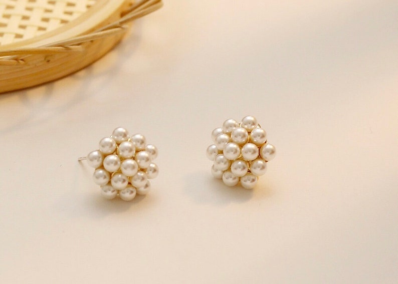 Pearl Cluster Earrings Pearl Stud Earrings Natural Pearl Etsy