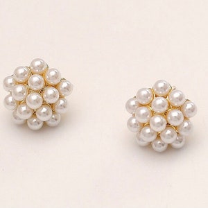 Pearl Cluster Earrings, Pearl Stud Earrings, Natural Pearl Earrings ...