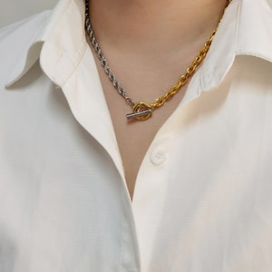 18k Gold Plated Choker: Two-Tone Chain Necklace