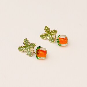 Persimmon Dangle Earrings, Persimmon Flower Earrings, Flower Earrings, Persimmons, Fruit Earrings, Holiday Sale, Earrings for Fruit Lovers