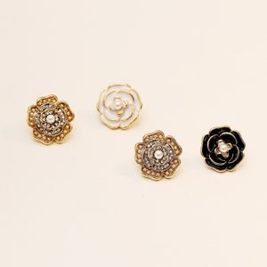 Camellia Flower Earrings, Vintage Camellia Earrings, Gold Earrings, Pearl Earrings, 18K Gold Plated Earrings, Designer Camellia Earrings