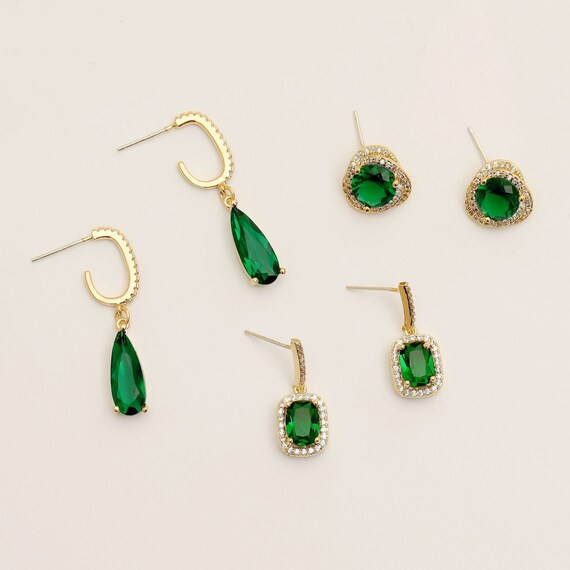 Emerald Earrings Green Bridal Jewelry Vintage Green Teardrop | Etsy