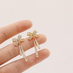 Bow Drop Earrings, Crystal Bow Earrings, Bow Geometric Drop Earrings, Zircon Bow Minimalist Earrings, Bow Earrings, Zircon Earrings, Earring