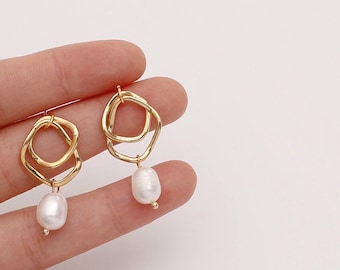 Natural Pearl Drop Gold Earrings, Bridal Earrings, Pearl Wedding Earrings, Pearl Earrings Bridesmaid, Pearl Earrings, Bridesmaid Earrings