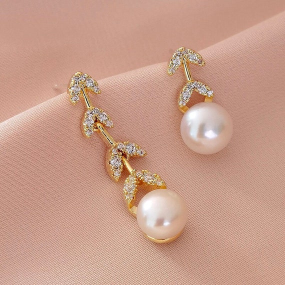Natural Pearl Drop Gold Earrings, Bridal Earrings, Pearl