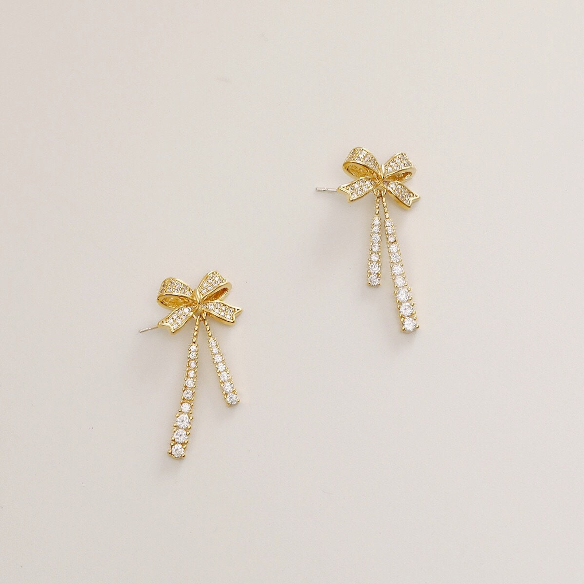 Bow Drop Earrings Crystal Bow Earrings Bow Geometric Drop Etsy