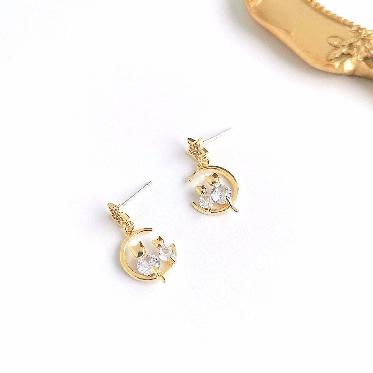 14K Gold Plated Cats Stud Earrings Gold Plated Cats Earrings - Etsy