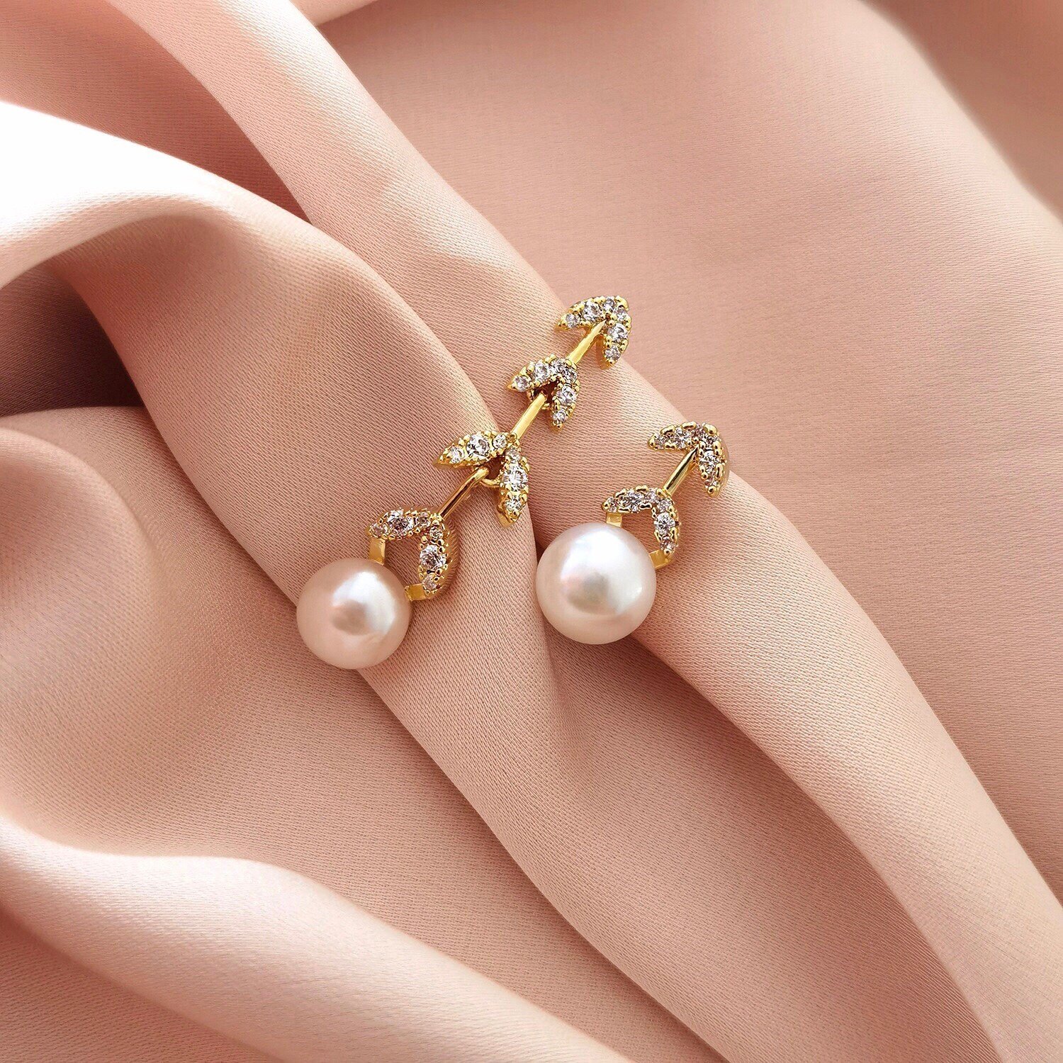 Natural Pearl Drop Gold Earrings, Bridal Earrings, Pearl
