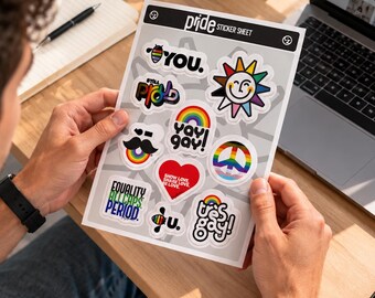 Gay Pride Sticker Sheet, Rainbow LGBTQ+ Decals, Water Bottle Laptop Stickers