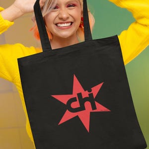 Chicago CHI Tote Bag with Chicago Flag Star Design, Custom Type Canvas Tote, Gift for Chicago Lovers, Durable Eco-Friendly Market Bag