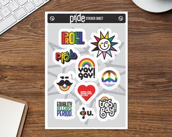 Gay PRIDE Sticker Sheet for Water Bottles Notebooks and Laptops