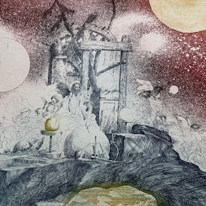 Original 1970’s Etching by J A Pecsenke, The 4th Day (from the God Created the Sun, the Moon and the Stars and God Created Woman series)